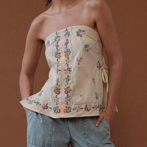 New Free People Doily Days Tube Top with Cream Floral Embroidery & Bows